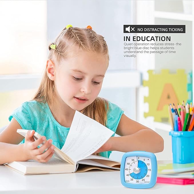 Secura 60-Minute Visual Timer, Silent Study Timer for Kids and Adults, Time Clocks, Time Management Countdown Timer for Teaching (Blue)