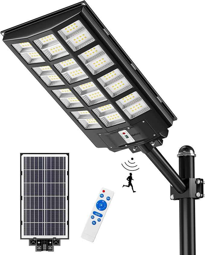 Gefolly SL-7000W Solar Street Light Outdoor 700000LM Wide Angle Commercial Parking Lot Lights Dusk to Dawn 6500K Flood Security Light IP67 Lamp for Basketball Court, Yard