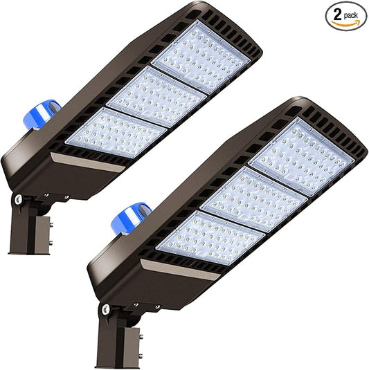 Juyace 300W LED Parking Lot Light Slip Fitter Mount Dusk to Dawn Outdoor Lighting Exterior Flood Commercial Outside IP65 Waterproof Security Area Shoebox Street (2 Pack)
