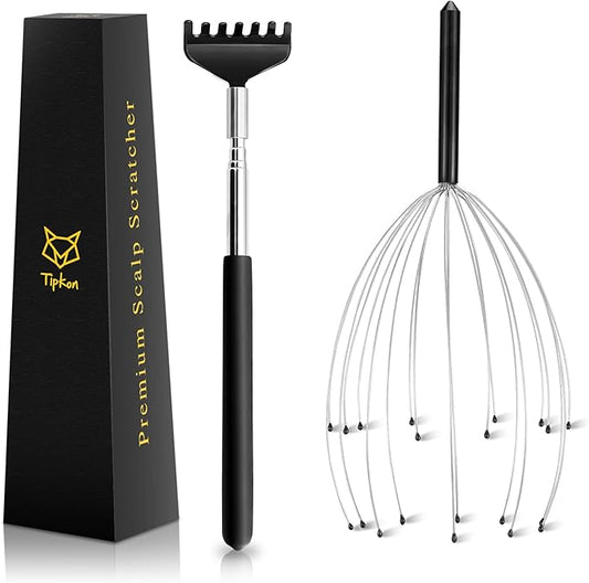 Head Massager 20 Fingers Scalp Massager Head Scratcher, Back Massage Back Scratcher, Stocking Stuffers for Scalp and Body Massage (Black)