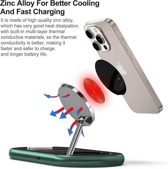 3 in 1 Charging Station for Apple Devices, Faster Mag-Safe Charger Stand, Magnetic Wireless Charger Station for iPhone 17 16 15 14 13 12 Pro Max Plus, Apple Watch iwacth & AirPods, (Alpine Green)