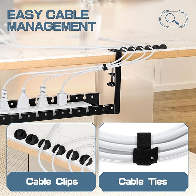 Shikha Under Desk Cable Tray, 15.7"-30.7" Retractable Under Desk Cable Management, No Drilling Cord Organizer with Clamp, Wire Management for Home Office -Black