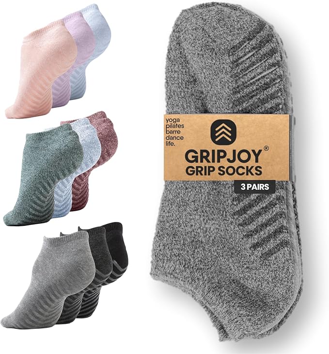 Gripjoy Grip Socks 3-Pack, Non Slip Socks for Yoga, Pilates, Barre, Dance