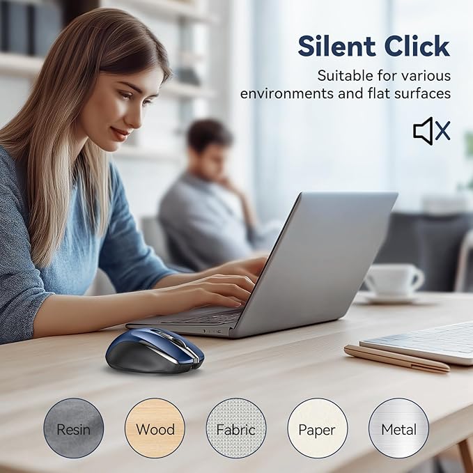 TechRise Bluetooth Mouse (BT5.0/3.0 & 2.4G) Rechargeable Wireless Mouse, 4800 DPI Optical Tracking, 6 Adjustable DPI, 2.4GHz with USB A Receiver, Quiet Clicks, Ergonomic Grips, 6 Buttons - Blue