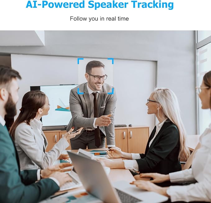 Conference Room Camera, All-in-One 4K Webcam with Microphone and Speaker, AI Tracking and Auto Framing, Wide Angle of View, Plug and Play USB Webcam for PC, Mac, Meetings, Teams, Zoom & Webex (White)