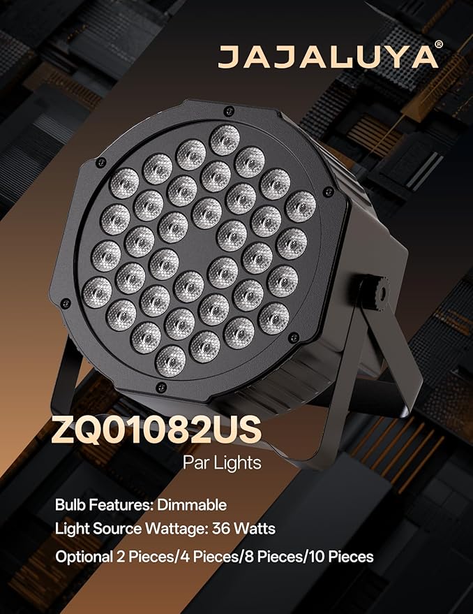 LED Par Lights 36 LED Stage Lights 7 Modes RGB DJ Lights with Sound Activated Remote and DMX Control DJ Uplighting for Birthday Party Events Wedding Christmas Stage Lighting (4 Packs)
