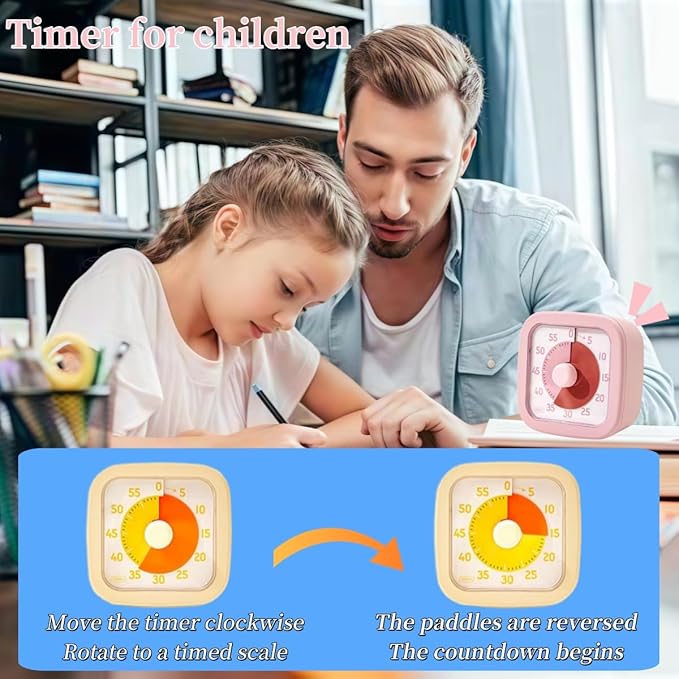 Visual Timer for Kids Timer Home - 60 Minute Kids Visual Timer for Classroom Home Office, Countdown Clock for Teaching Work Meeting, Pomodoro Timer for Time Management (Sakura Pink)