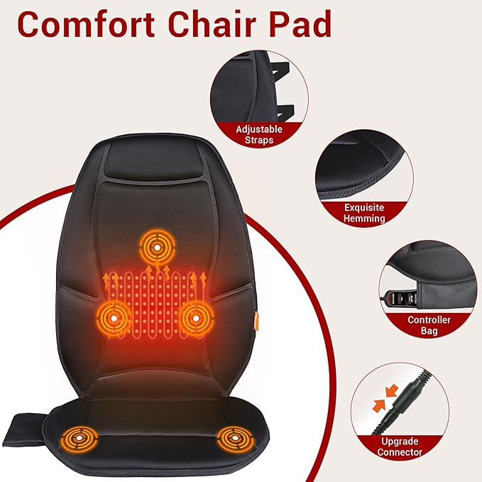 Back Massager for Chair, Vibration Massage Seat Cushion, Heated Seat Cover for Lower Back, Seat Warmer for Pain Relief, Chair Massager for Office, Gift for Men Women