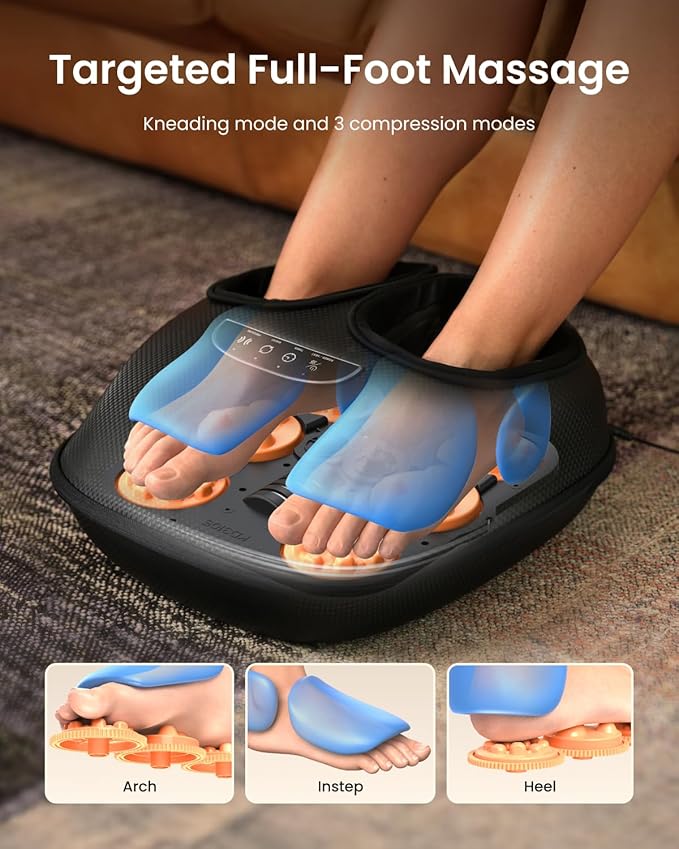 RENPHO Foot Massager Machine with Heat, 3 Air Compression Modes & Levels, Full-Foot Kneading Shiatsu Foot Massage for Plantar Fasciitis & Neuropathy, Gifts for Women & Men Size up to 13