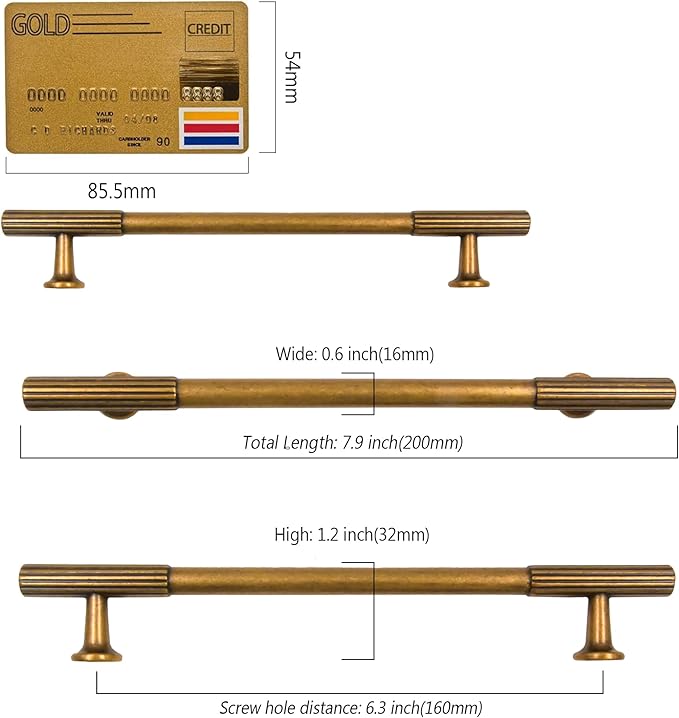 Amerdeco 10 Pack Antique Brass Cabinet Pulls 6.3 Inch(160MM) Hole Centers Kitchen Cabinet Handles Hardware Kitchen Handles for Cabinets Cupboard Handles Drawer Pulls ZH0071