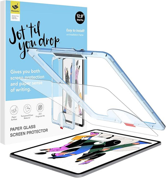 Paperfeel Glass Screen Protector Compatible with iPad Pro 12.9 6th / 5th / 4th / 3rd Generation (2022/2021 / 2020/2018), Auto-Alignment Tool, Tempered Glass, EZ Kit