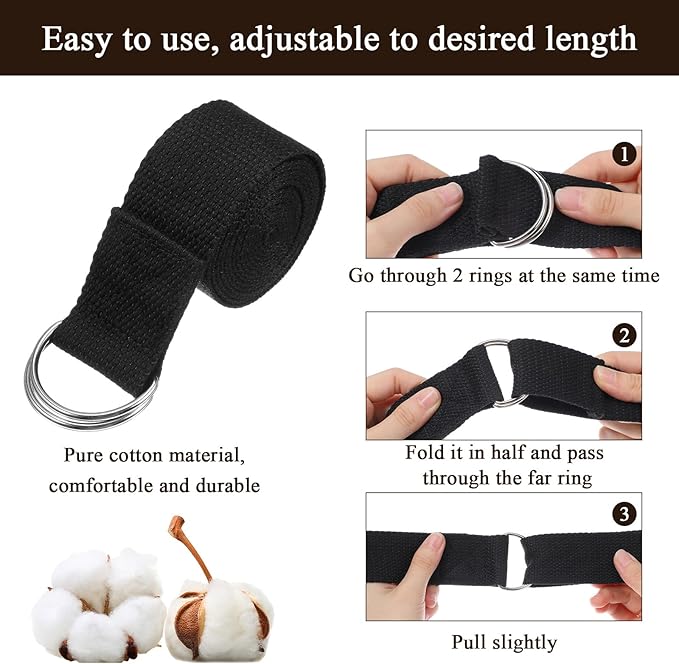 10-Pack 6ft Adjustable Yoga Strap Pilates Non-Elastic Stretching Belt with Metal D-Ring for Men Women Physical Fitness Gym workout training Exercise Stretch Band