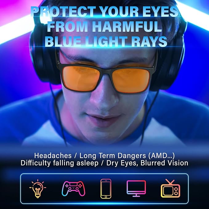 99% Blue Light Blocking Glasses Men Women Lightweight Frame Computer TV Gaming Eyeglasses Reduce Eyestrain