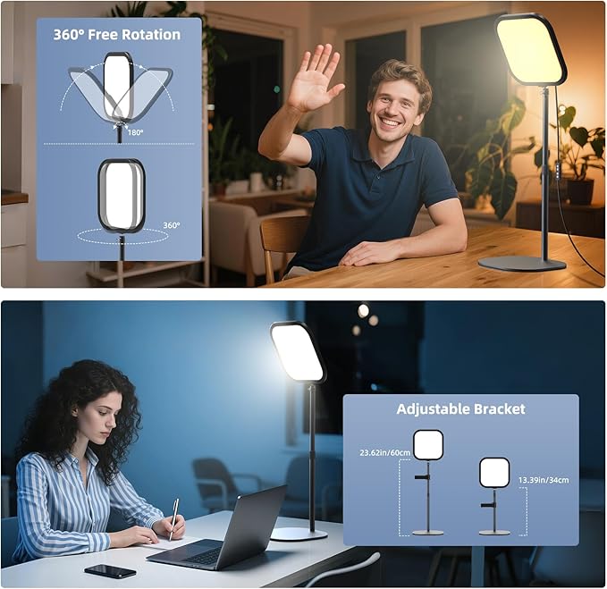 ALTSON 10in Zoom Lighting for Computer, Full-Screen LED Video Conference Light, Desk Ring Light with Stand and Phone Holder for Video Call, Webcam, Home Office, Podcast, Online Meeting, Live Streaming