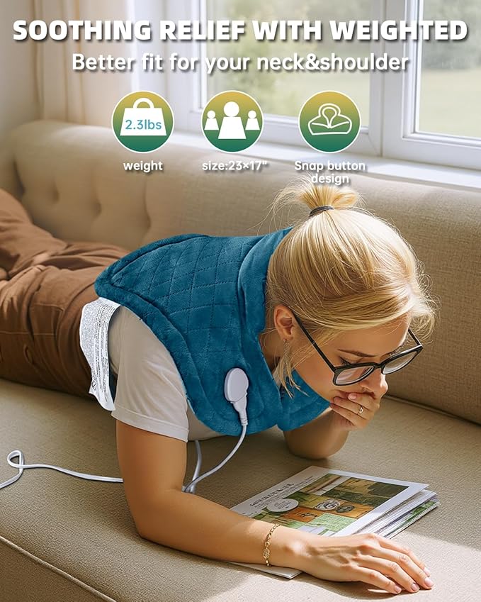 Graphene-Infused Heating Pad for Neck and Shoulders and Back Pain Relief,Upgraded Weighted 3X Deeper Heat Therapy Wrap with 6 Temperature Settings & 4 Auto-Off Timers,Large Heated Wrap, 23"x19"