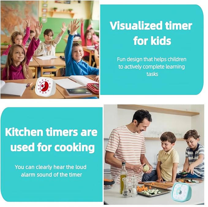 Visual Timer for Kids - 60 Minute Visual Kids Timer for Classroom Home Office, Countdown Timer for Cooking Teaching Working Meeting (White)