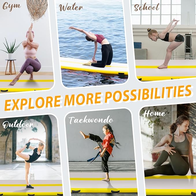 Tuxedo Sailor Inflatable Gymnastics Mat with Electric Pump, Storage Bag, Repair Kit–Air Mat for Home Training, Cheerleading, Yoga