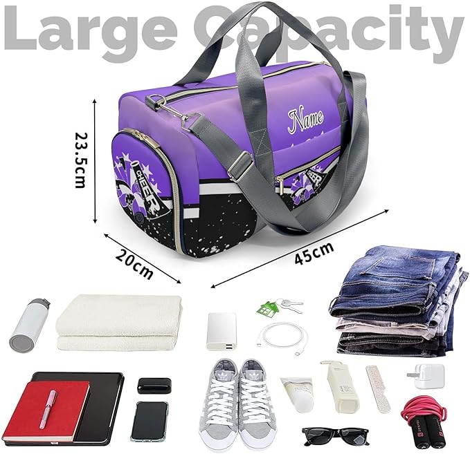 Custom Cheer Sport Gym Duffel Bag Personalized Cheerleading Bags with Name Travel Bag Purple Shoulder Bag for Cheerleader Coach Gift