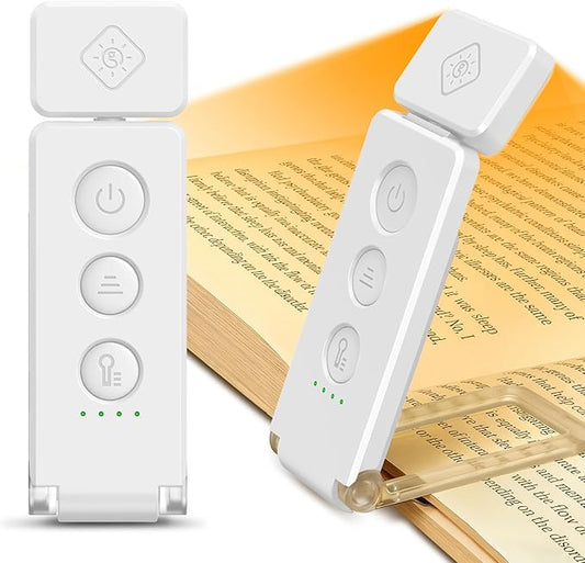 Glocusent 12 LED Rechargeable Book Light, Clip-on Reading Lamp with 5 Colors & 5 Brightness Levels, Up to 100Hrs Runtime, Eye-Caring Reading Lights for Books in Bed, Perfect for Book Lovers, Kids