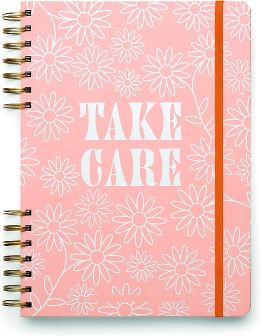 DesignWorks Ink Pink Take Care Spiral Mindfulness Notebook Guided Gratitude and Wellness Journal Undated Daily Planner With Self Care and Activity Prompts and Stickers, 7.5" x 10.25
