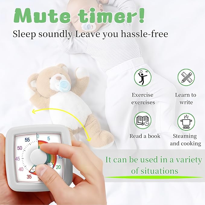 Visual Timer for Kids Adults, 60-Minute Countdown Timer for Classroom, Kitchen,Office, Pomodoro Timer Time Management Tools for Toddler ADHD(White)
