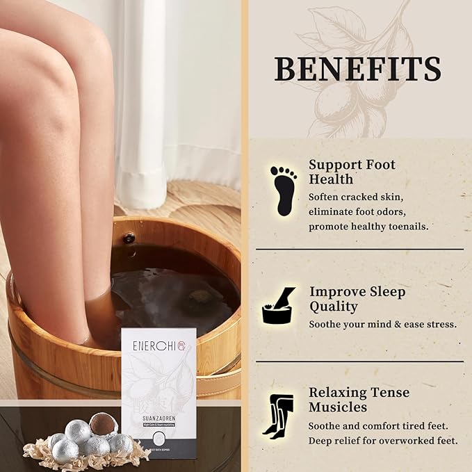Deep Relaxation Herbal Foot Soak, Soothes Tired Feet, Stress Relief, Natural Jujube Seeds & Sandalwood, Soothing Foot Spa Soak, Night Calming Herbal Foot Bath for Home Wellness Routine