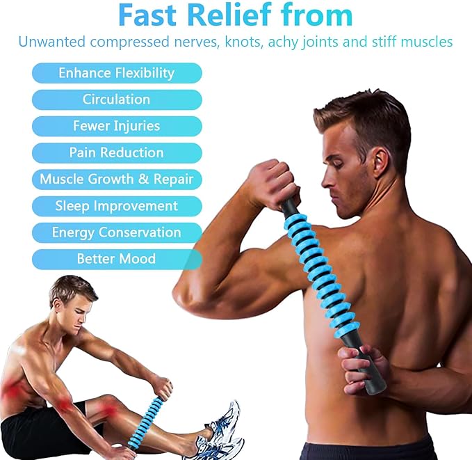 Muscle Roller Stick, Yoga Massage Roller Bar Fitness Beauty Tool for Athletes Relief Leg Back Pain (Blue)