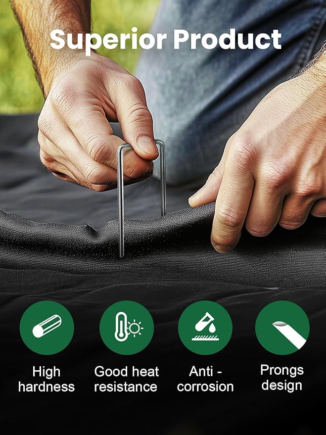 GROWNEER Landscape Staples Anti-Rust, 6 inch 500pcs Galvanized Garden Staples, Tent Stakes SOD Pins Yard Stakes for Securing Weed Fabric Barrier, Ground Cover, Artificial Turf, Dog Fence