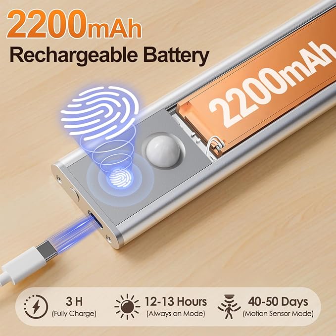 Quntis LED Under Cabinet Lighting Rechargeable, Wireless Motion Sensor Light Indoor, 2 Pack 12" 3000-6000K Dimmable Closet Lights Battery Operated, Magnetic/Stick on Under Counter Lights for Kitchen