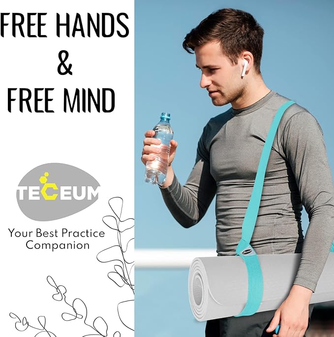 TECEUM Yoga Mat Strap – 30+ Colors – Adjustable Mat Holder Sling Carrier for All Mats [Mat Not Included]