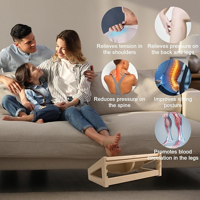 WOOD CITY Under Desk Footrest, 3 Heights Adjustable Foot Rest with Silicone Surface, 3 in 1 Non-Slip Foot Stool Improve Posture, Reduce Fatigue & Pain， Ideal for Home/Office/Gaming (Natural)