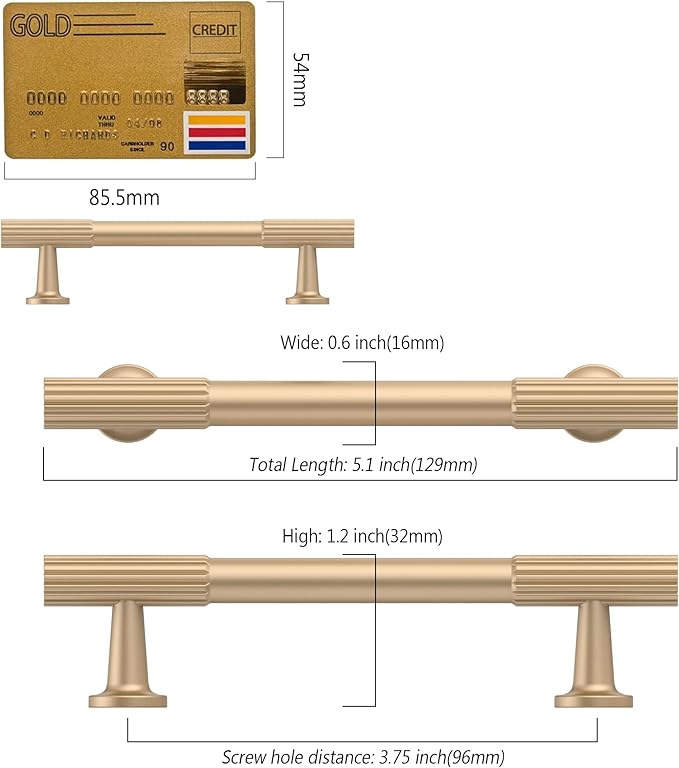 Amerdeco 10 Pack Champagne Gold Cabinet Pulls 3.75 Inch(96MM) Hole Centers Kitchen Cabinet Handles Hardware Kitchen Handles for Cabinets Cupboard Handles Drawer Pulls ZH0071