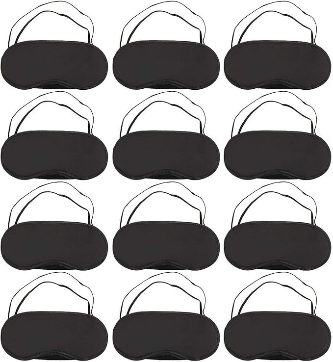 12 Pcs Eye Mask Sleep Blindfold with Nose Pad and Elastic Strap for Travel Sleep, Game Sleeping, Black