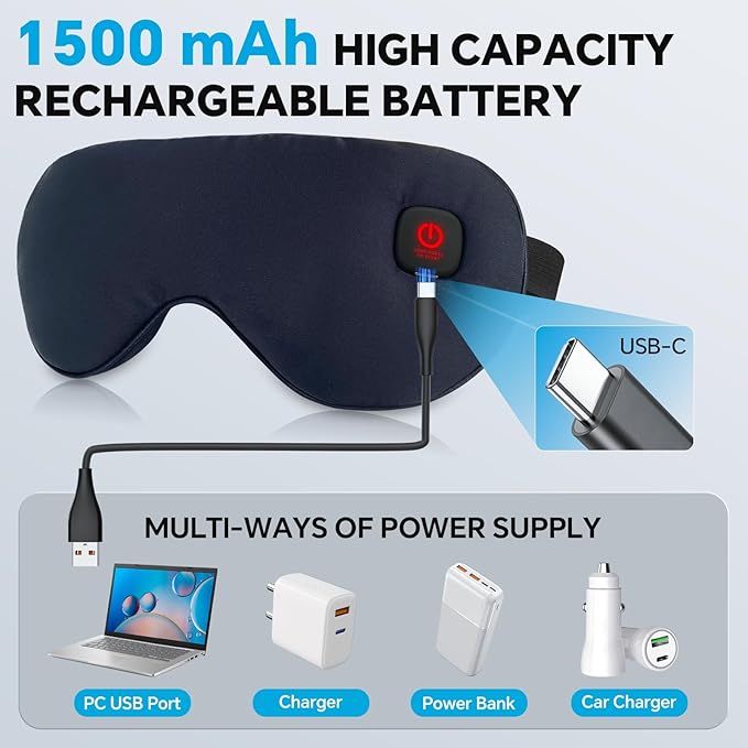 Heated Eye Mask for Dry Eyes Relief, Cordless Eye Mask with 3 Heat Settings, Washable Eye Cover, Warm Heating Pad for Stye Eye Treatment & Travel Use