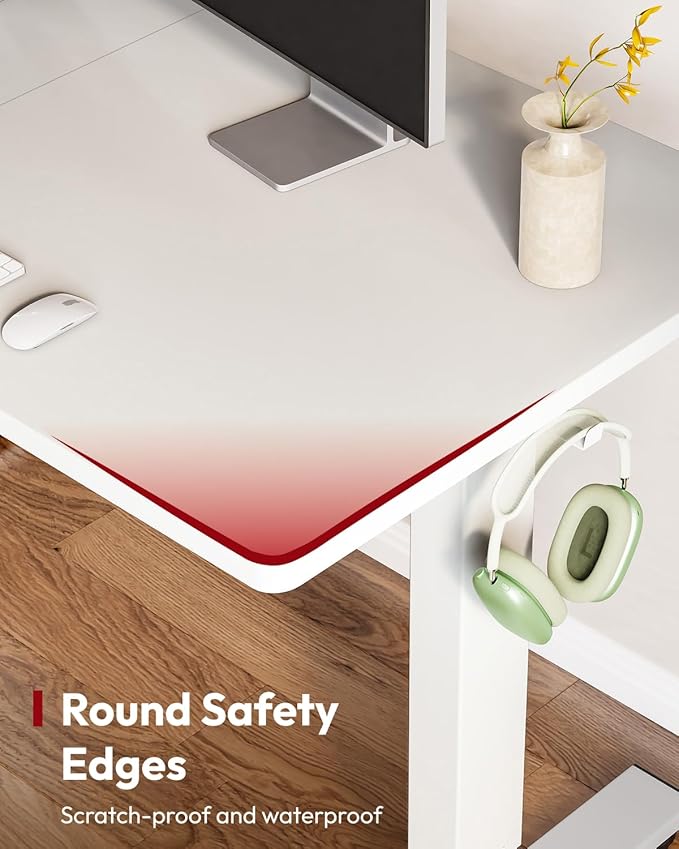 SANODESK Standing Desk Height Adjustable Electric Stand up Desk 55x24 Inches Sit Stand Home Office with Splice Board, White Frame/White Top