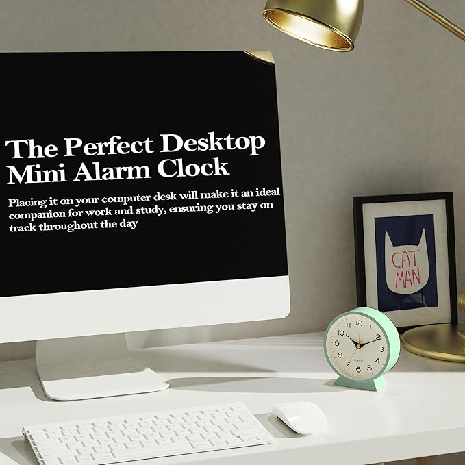 AYRELY® 4.5" Analog Alarm Clock,Small Retro Desk Clock Battery Operated,Slient Metal Table Clock with Light for Living Room Decor,Bedroom,Bedside,Shelf (Green)