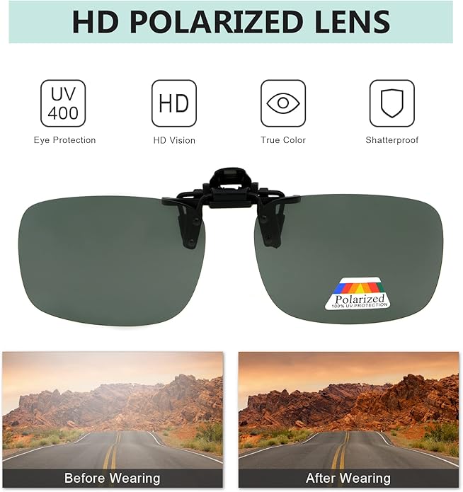 Eyekepper 4 Pack Flip-up Clip-On Sunglasses 59x39 MM Metal Wear Over Glasses