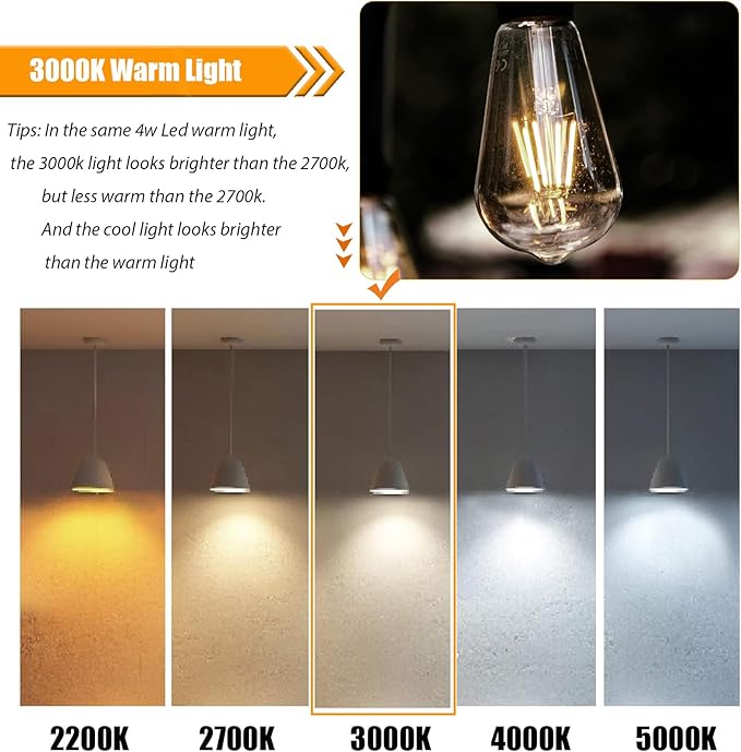 12 Pack Dimmable LED Edison Bulbs 40W Equivalent,4 Watt Filament Bulb,3000K Warm White ST19 Light Bulb,450LM E26 Vintage for Ceiling Fixtures