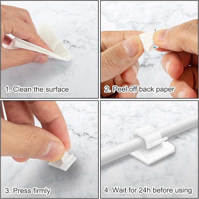 200 Pcs Cable Clips, Adhesive Cable Organizer Cord Holder Wire Clip Wire Management Self Adhesive Hooks Wire Holder for Office, Home(White, 200PCS)