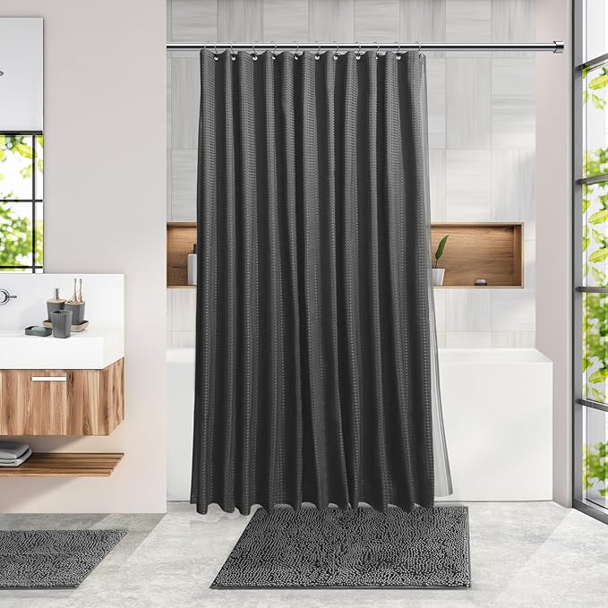 Clara Clark Bathroom Accessories Set - Grey Bathroom Set, Bathroom Sets with Shower Curtain and Rugs, 22PC Shower Curtain Set with Bathroom Trash Can