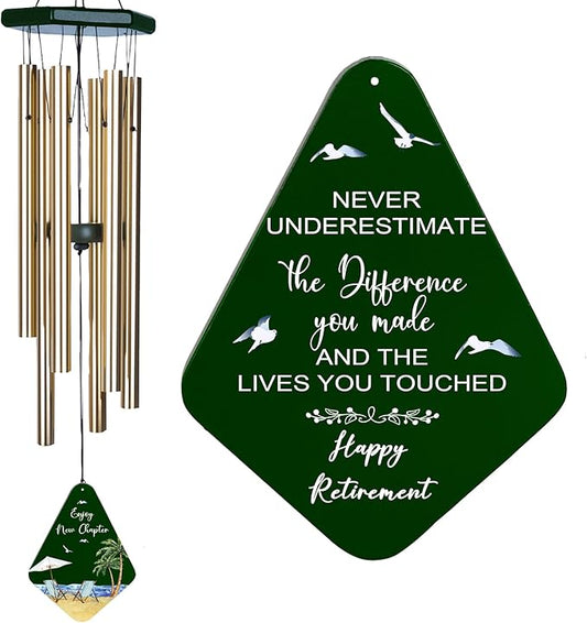 Retirement Gift for Woman Men, 32" Wind Chimes for Retirement, Happy Retirement Gifts for Coworker Colleague Boss Teachers Nurses Friends, Going Away Gifts Retirement Decorations,Green