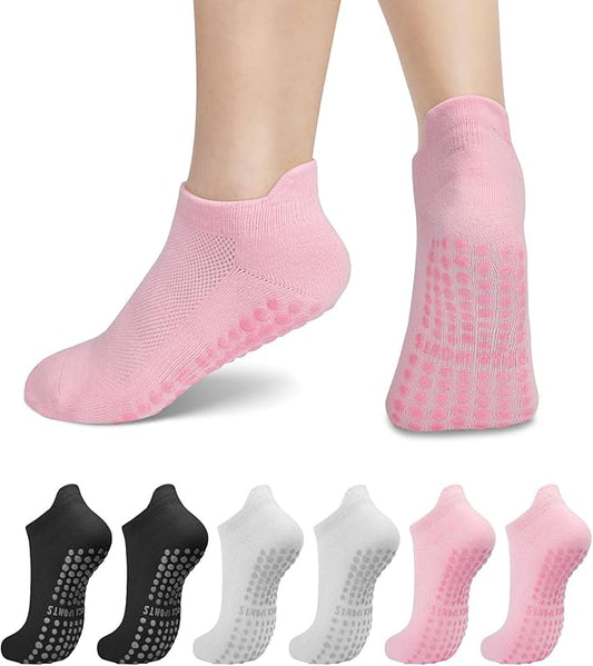 6 Pairs Pilates Socks for Women, Non Slip Yoga Socks with Grips for Barre Ballet Athletic Workout Barefoot Hospital