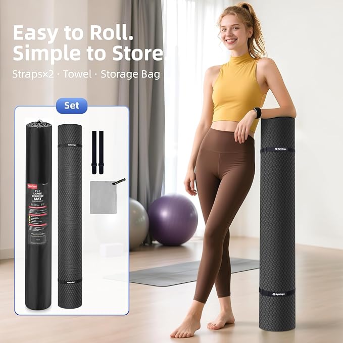 Thick TPE Yoga Mat 72"x48" - 6/8/10/12mm Extra Cushion for Joint Support & Comfort, Non-Slip Texture, Durable & Waterproof, Includes Bag, Strap & Towel for Home Workout, Pilates & Yoga