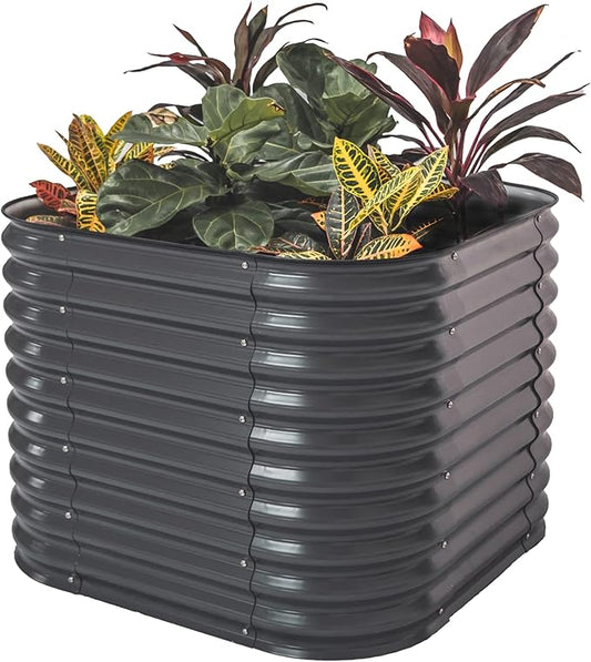 Vego garden 32" Extra Tall Raised Garden Bed Kits, 4 in 1 Modular Raised Planter Box for Vegetables Flowers Fruits Oval Metal Raised Garden Bed- Modern Gray