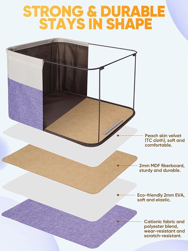 BALEINE 2 Pack Fabric Storage Bins for Shelves, Linen Storage Baskets for Organizing, Decorative Closet Bins for Clothes, Home (Lavender, 14''x10''x8.5'')