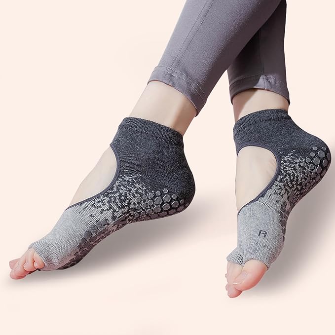 Non-Slip Pilates Yoga Socks with Grips for Women - Stylish Crew Socks for Barre, Ballet, and Workout (Size 5-9)