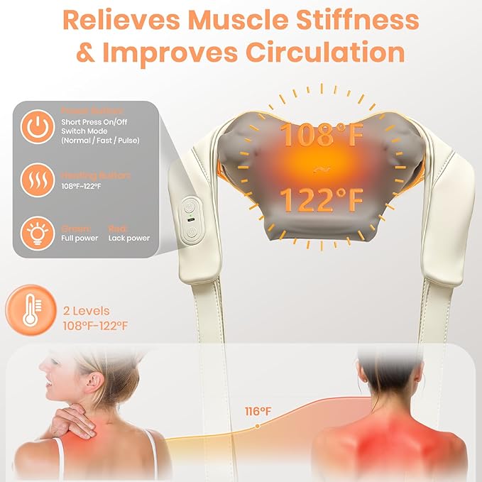 Gifts for Women / Men: 2025 NEW Shiatsu Neck Massager with Heat, Brushless Neck Massager for Pain Relief Deep Tissue with 3 Modes, Deep Kneading Shoulder and Back Massagers, Dad / Mom Gifts Birthday