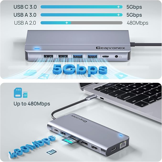 USB C Docking Station UBS C Hub for Laptop Dual Monitors 14 in 1 Multiport Dongle Dock with 2* HDMI +DP+USB C/A 100w PD+Ethernet+Data Transfer for MacBook/HP/Dell/Lenovo Thinkpad/iPad/Mac