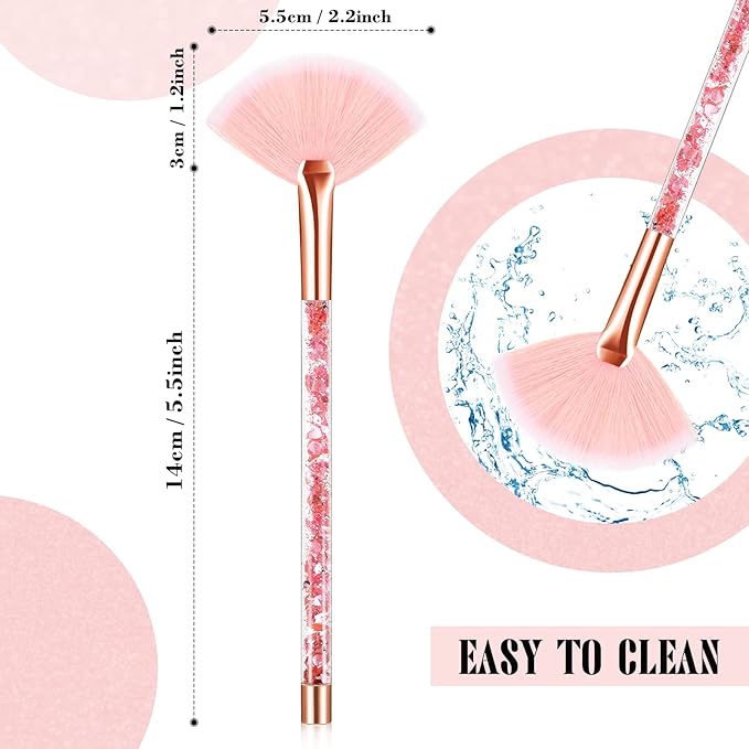 12 Pcs Fan Brushes for Facial Mask, Peel Applicator - Soft Cosmetic Facial Fan Brush with Glitter Quicksand Handle - Face Mask Tools with Pouch (Colorful)