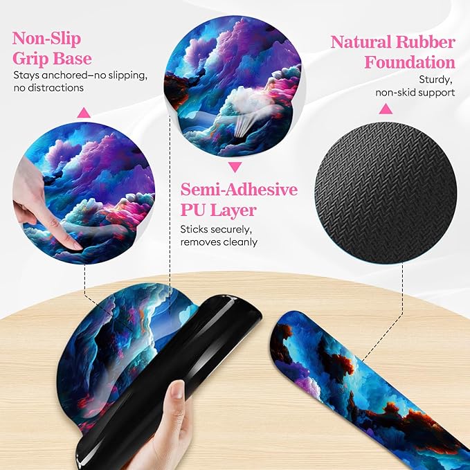 Long Mouse Pad XXL,Ergonomic Desk Mat Gaming Set,Keyboard Wrist Support Rest Mouse Pad Suitable for Office and Home (XXL Cotton Clouds)